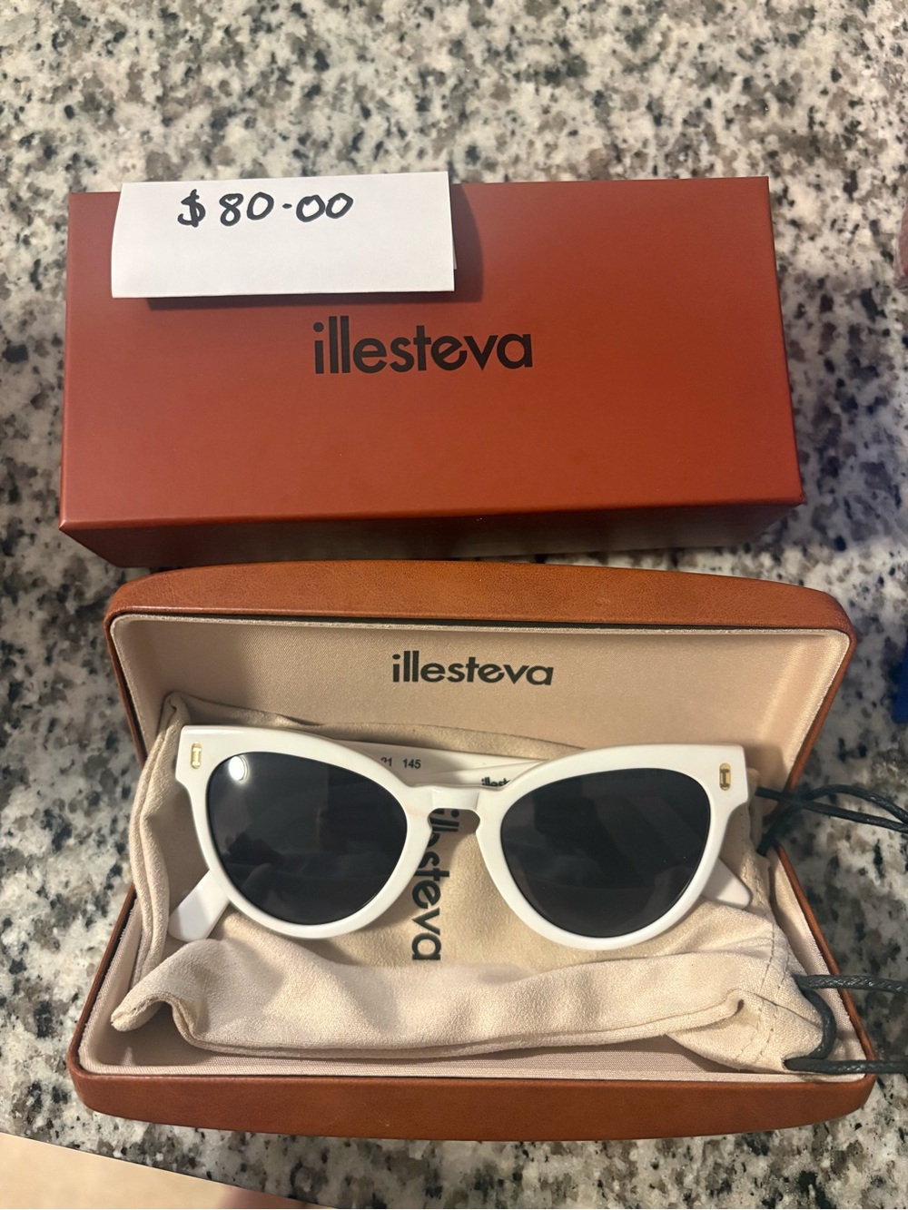 Illesteva White Cat-Eye Sunglasses with Black Lenses